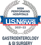 U.S. News High Performing Hospitals badge for Gastroenterology and GI Surgery